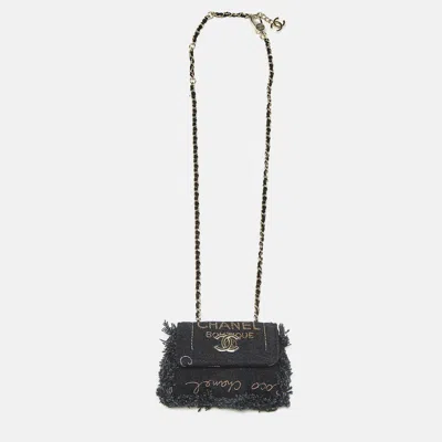 Pre-owned Chanel Black Denim Mood Chain Clutch