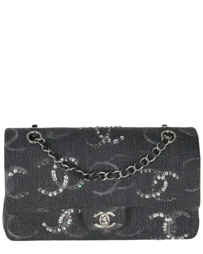 Chanel Black Denim Sequin Cc Medium Classic Double Flap Bag (authentic Pre-  Loved)