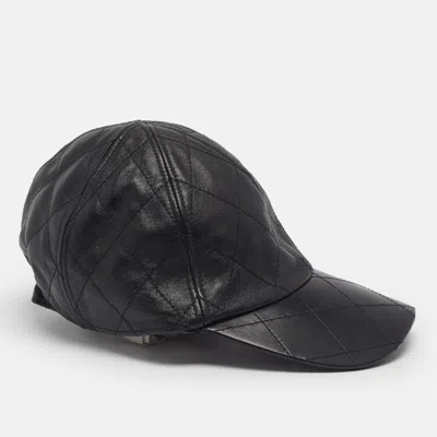 Pre-owned Chanel Black Diamond Quilted Leather Baseball Cap M