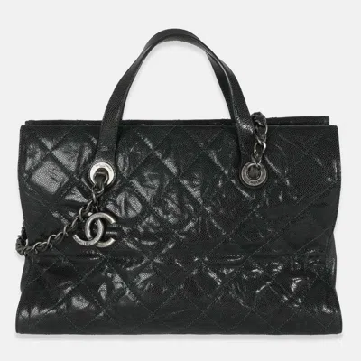 Pre-owned Chanel Black Distressed Quilted Caviar Cc Crave Tote