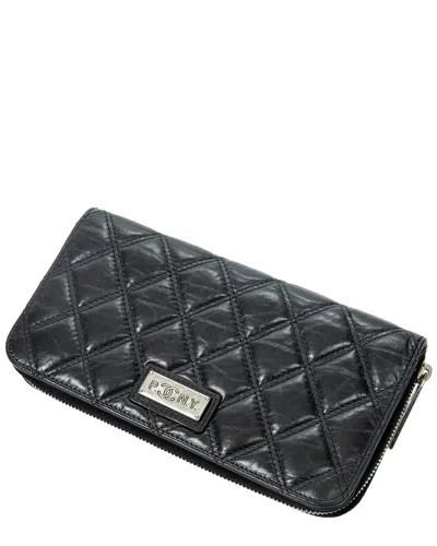 Pre-owned Chanel Black Double Quilted Stitch Leather Cc Paris New York Zip Around Wallet (authentic Pre-loved)