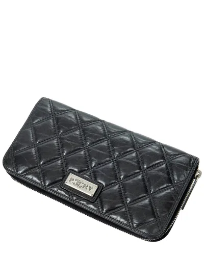 Pre-owned Chanel Black Double Quilted Stitch Leather Cc Paris New York Zip Around Wallet  (authentic Pre-loved
