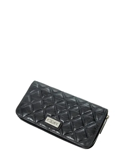 Pre-owned Chanel Black Double Quilted Stitch Leather Cc Paris New York Zip Around Wallet (authentic Pre-loved)
