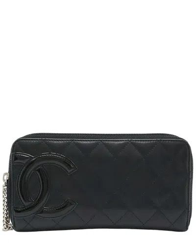 Pre-owned Chanel Black Enamel Cambon Line Coco Mark Zip Wallet (authentic Pre-loved)