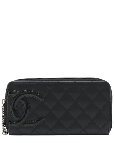 Pre-owned Chanel Black Enamel Cambon Line Zip Around Wallet (authentic Pre-loved)