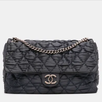 Pre-owned Chanel Black Extra Large Cc Quilted Satin Single Flap Bag