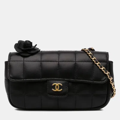 Pre-owned Chanel Black Extra Mini Camellia Choco Bar Lambskin Flap
