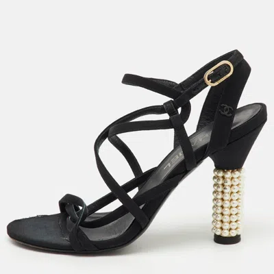 Pre-owned Chanel Black Fabric Cc Criss Cross Strappy Sandals Size 39