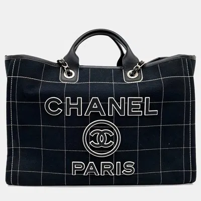 Pre-owned Chanel Black Fabric Deauville Tote And Shoulder Bag