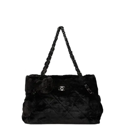 Pre-owned Chanel Black Faux Fur Shoulder Bag Tote Bag ()