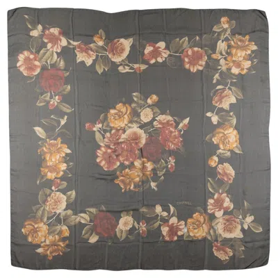Pre-owned Chanel Black Floral Silk Chiffon Shawl
