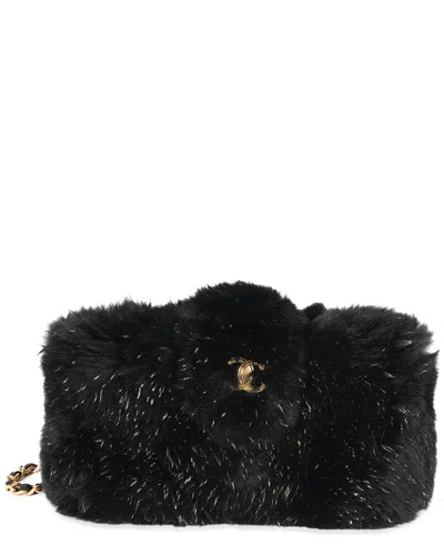 Pre-owned Chanel Black Fur Cc Chain Clutch (authentic Pre-loved)