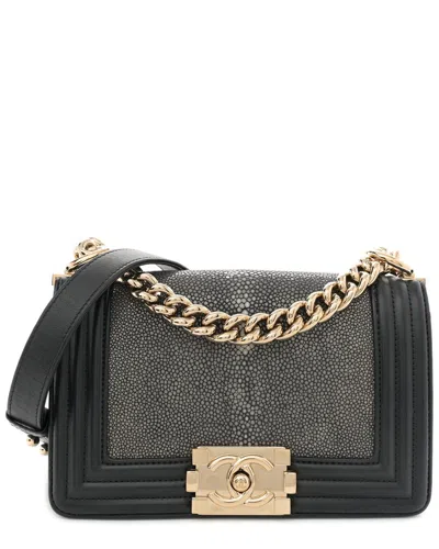 Pre-owned Chanel Black Galuchat Stingray Leather Small Boy Flap (authentic Pre-loved)