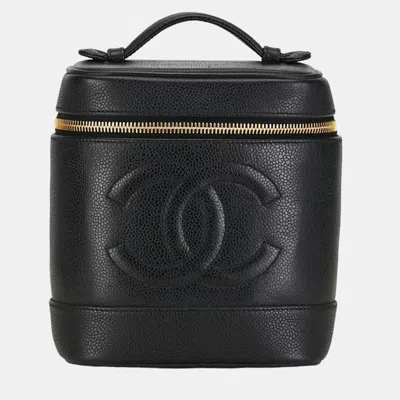 Pre-owned Chanel Black Gold Caviar Skin Coco Mark Handbag