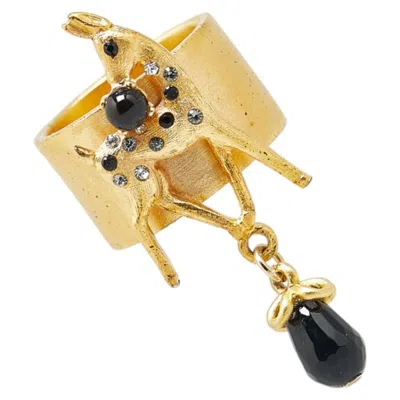 Pre-owned Chanel Black Gold Gold Plating Band Ring () In Black, Gold