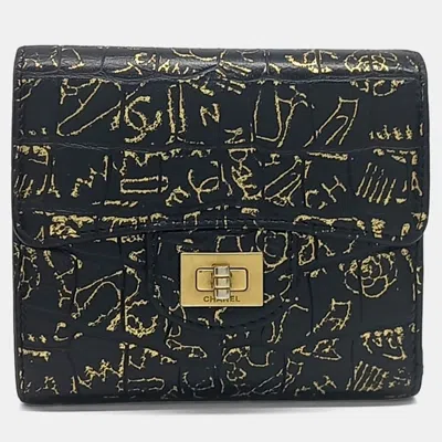 Pre-owned Chanel Black Gold Leather 2.55 Vintage Bifold Wallet