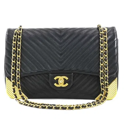 Pre-owned Chanel Black Gold Leather Metal Shoulder Bag ()