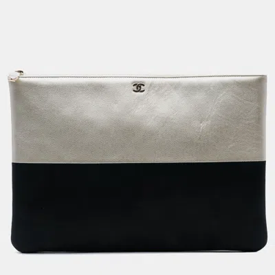 Pre-owned Chanel Black Gold Medium Bicolor Caviar And Iridescent Calfskin O Case Clutch