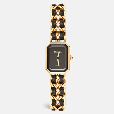 Pre-owned Chanel Black Gold Plated Stainless Steel Leather Premiere H6951 Women's Wristwatch 20 Mm