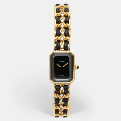 Pre-owned Chanel Black Gold Plated Stainless Steel Leather Premiere H6951 Women's Wristwatch 20 Mm