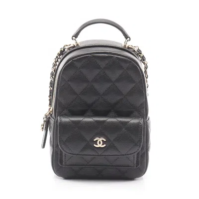 Pre-owned Chanel Black Grained Calfskin Backpack Handbag ()
