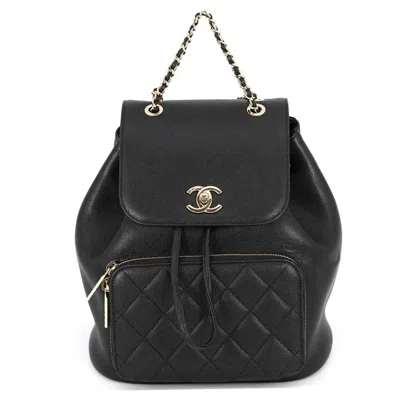 Pre-owned Chanel Black Grained Calfskin Backpack Handbag ()