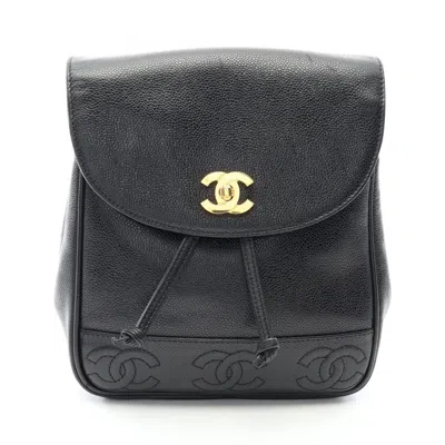 Pre-owned Chanel Black Grained Calfskin Backpack Handbag ()