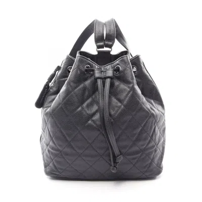 Pre-owned Chanel Black Grained Calfskin Backpack Handbag ()
