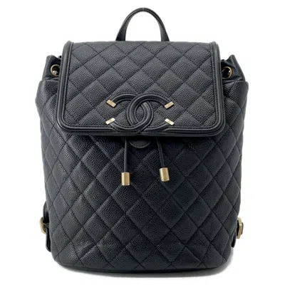 Pre-owned Chanel Black Grained Calfskin Backpack ()