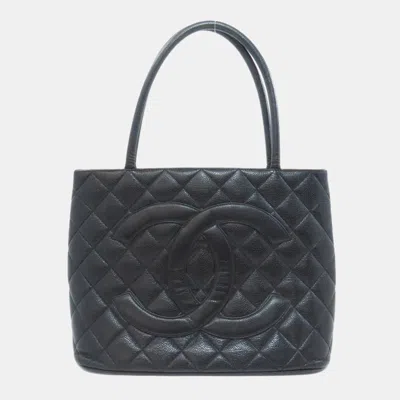 Pre-owned Chanel Reprint Tote Bag Grained Calfskin In Black