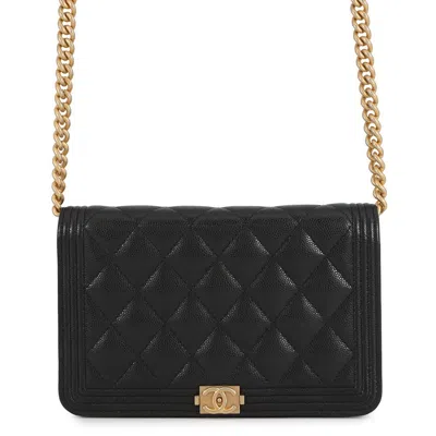 Pre-owned Chanel Black Grained Calfskin Chain/shoulder Wallet ()