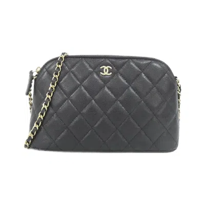 Pre-owned Chanel Black Grained Calfskin Chain/shoulder Wallet ()