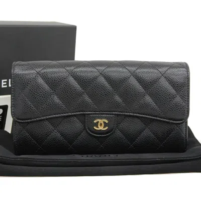 Pre-owned Chanel Black Grained Calfskin Chain/shoulder Wallet ()