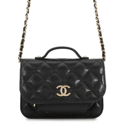 Pre-owned Chanel Black Grained Calfskin Chain/shoulder Wallet ()
