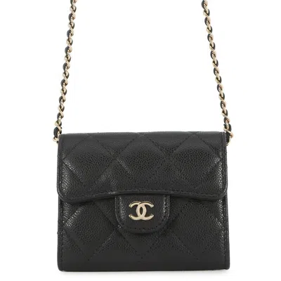 Pre-owned Chanel Black Grained Calfskin Chain/shoulder Wallet ()