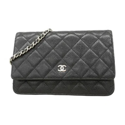 Pre-owned Chanel Black Grained Calfskin Chain/shoulder Wallet ()