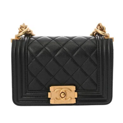 Pre-owned Chanel Black Grained Calfskin Chain/shoulder Wallet ()