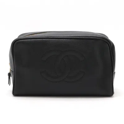 Pre-owned Chanel Black Grained Calfskin Clutch Bag Pouch ()