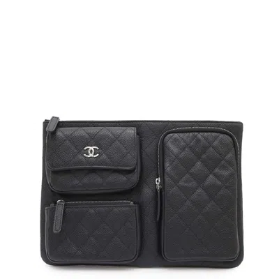 Pre-owned Chanel Black Grained Calfskin Clutch Bag ()