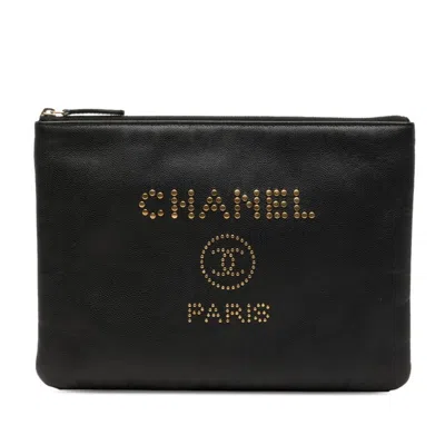 Pre-owned Chanel Black Grained Calfskin Clutch Bag ()