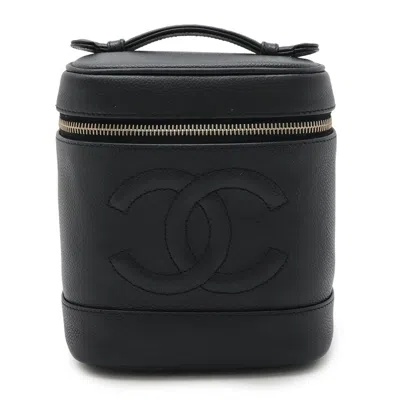 Pre-owned Chanel Black Grained Calfskin Handbag Pouch Vanity Bag ()