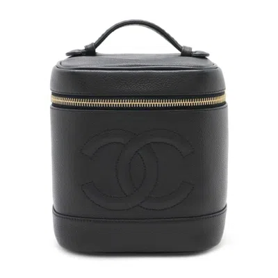 Pre-owned Chanel Black Grained Calfskin Handbag Vanity Bag ()