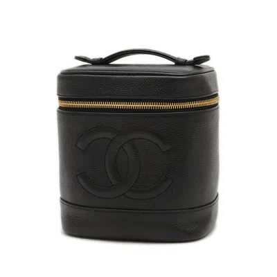 Pre-owned Chanel Black Grained Calfskin Handbag Vanity Bag ()