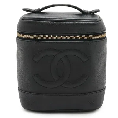 Pre-owned Chanel Black Grained Calfskin Handbag Vanity Bag ()
