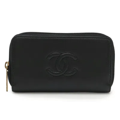 Pre-owned Chanel Black Grained Calfskin Leather Long Wallet (bi-fold) ()