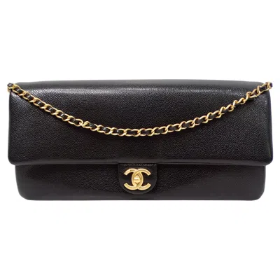 Pre-owned Chanel Black Grained Calfskin Leather Maxi Clutch Shoulder Bag 2024