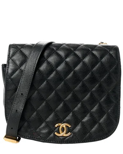 Pre-owned Chanel Black Grained Calfskin Leather Messenger Flap (authentic Pre-loved)
