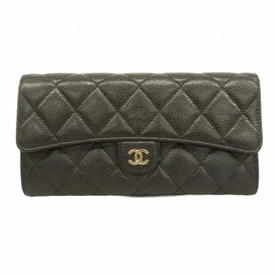 Pre-owned Chanel Black Grained Calfskin Long Wallet (bi-fold) ()