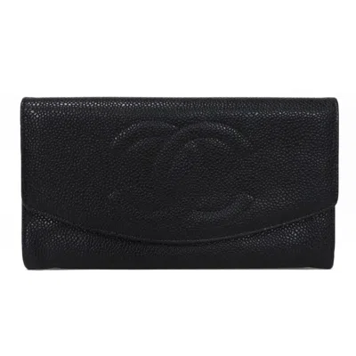 Chanel Black Grained Calfskin Long Wallet (bi-fold) ()