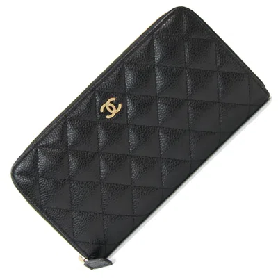 Pre-owned Chanel Black Grained Calfskin Long Wallet (bi-fold) ()
